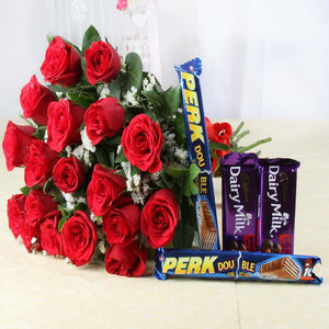 Assorted Chocolates with Attractive Red Roses