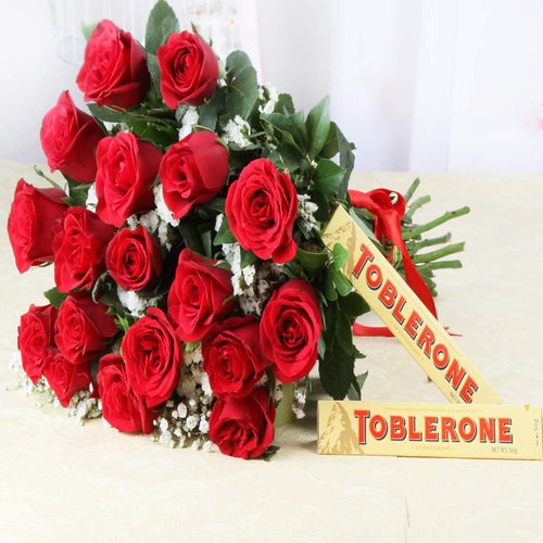 Bouquet of Eighteen Roses with Toblerone Chocolates