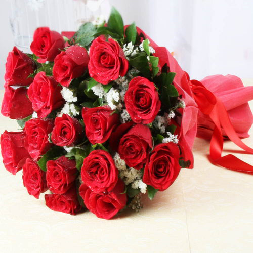 Eighteen Lovely Red Roses Tissue Wrapped
