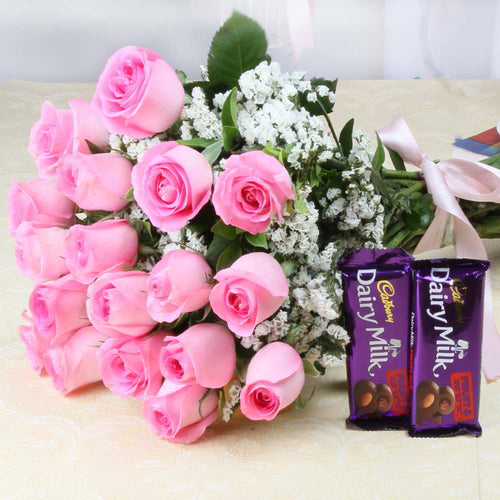 Bouquet of Pink Roses with Dairy milk Chocolates