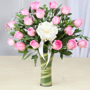 Delightful Pink Roses in a Vase