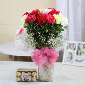 Carnation Flower Vase and Ferrero Rocher Chocolates