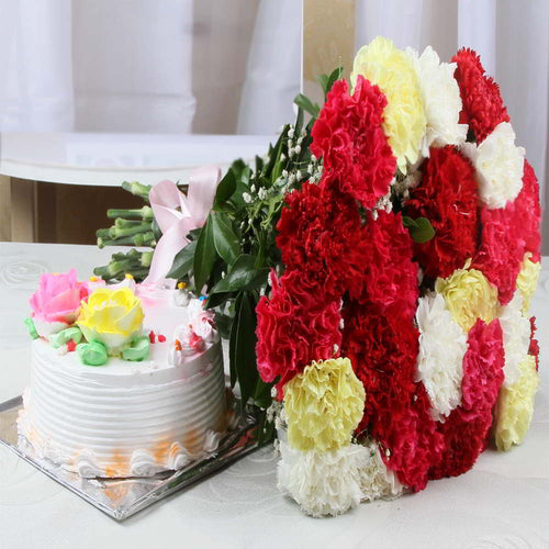 Mixed Carnation with Cake combo