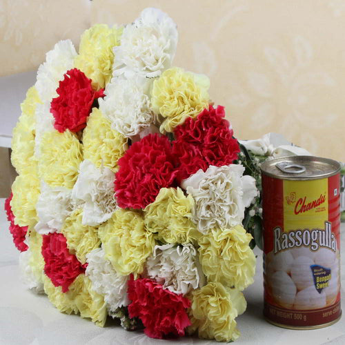 Bunch of Carnations and Rasgulla
