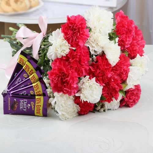 Carnation Bouquet and Chocolates Combo