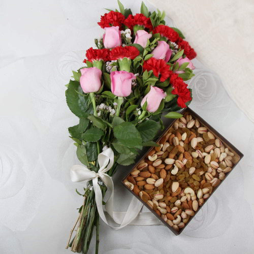 Mix Flower Bouquet and Dry Fruits Combo