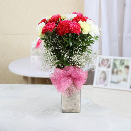 Glass Vase of Carnation Flowers
