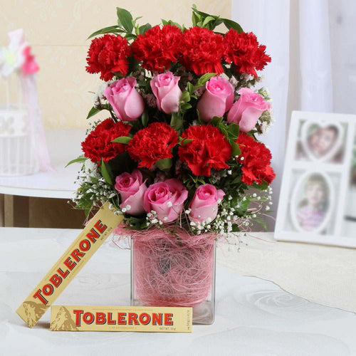 Delicious Chocolates and Mix Flower Vase Combo