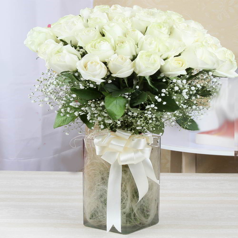 White Roses Vase Arrangement