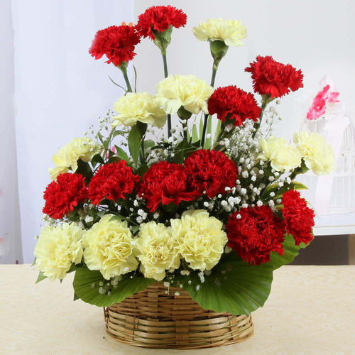 Basket of Red and Yellow Carnations