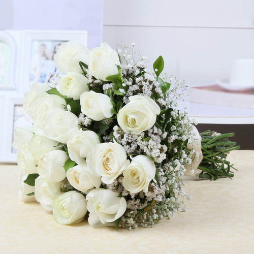 Charming White Roses Hand Bouquet